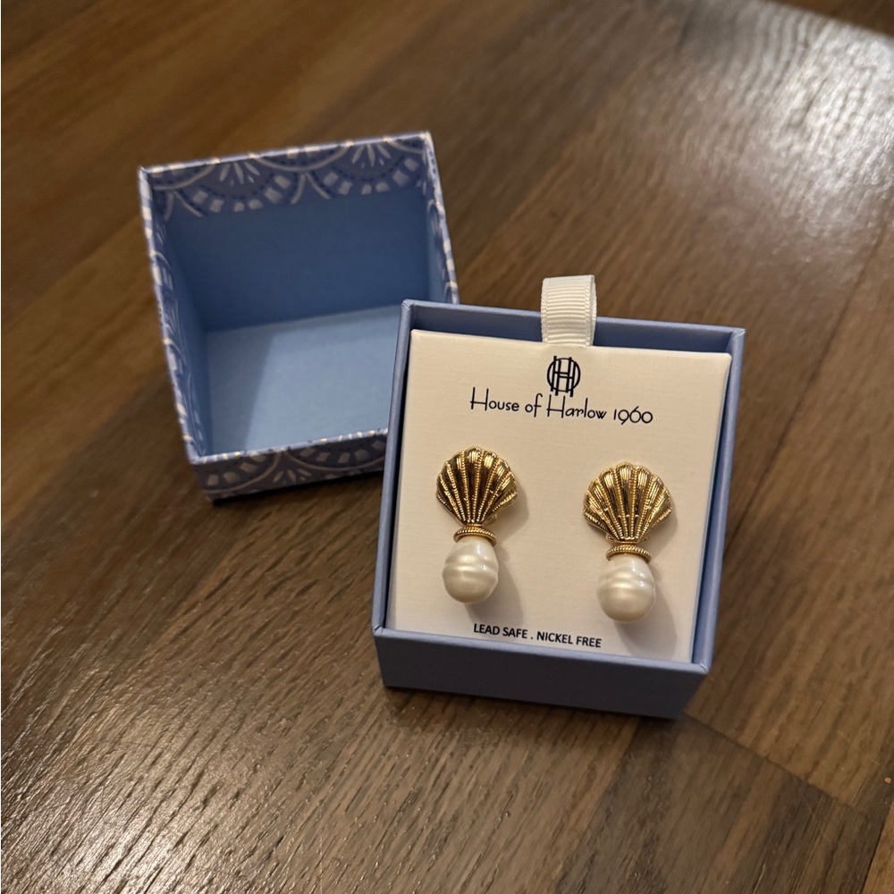 House of Harlow 1960 Gold Shell Pearl Earrings